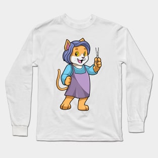 Cat as Hairdresser with Scissors Long Sleeve T-Shirt